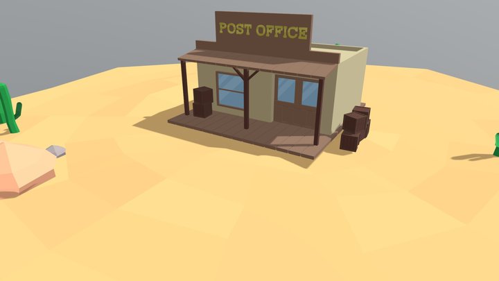 Western Post Office - Low Poly 3D Model