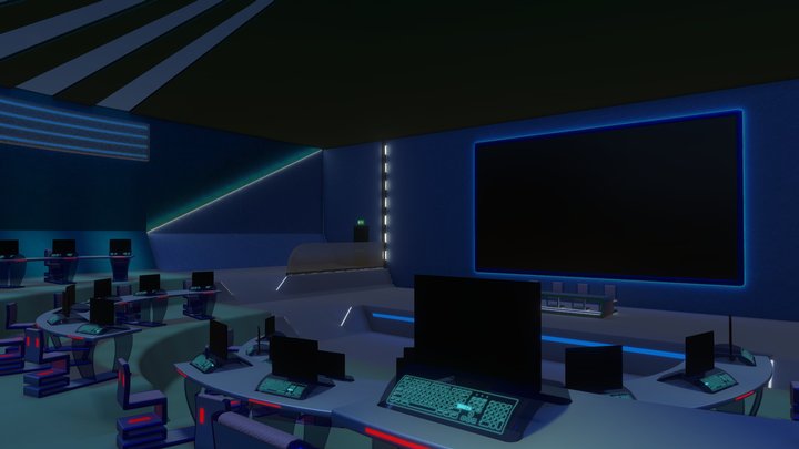 SciFi Classroom Auditorium Baked 3D Model
