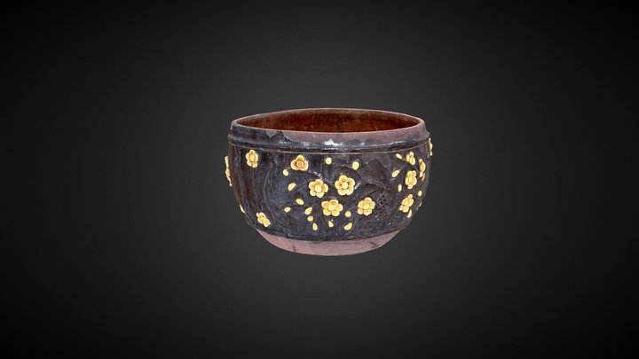 三開光貼白花卉黑飯鍋(A-2000-01-053) 3D Model