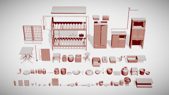Japanese themed assets gallery 3D Model