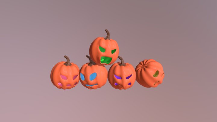 5 Jack-O-Lanterns (Baked Textures) 3D Model