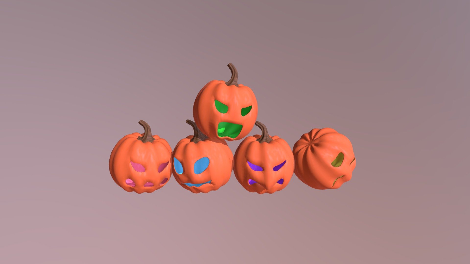 5 Jack-O-Lanterns (Baked Textures)