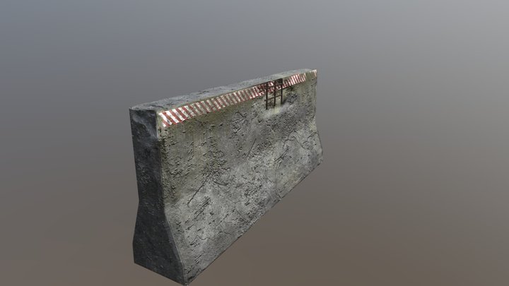 Damaged Concrete Barrier low poly for game 3D Model