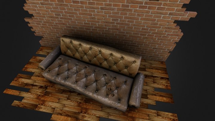 Old leather sofa 3D Model