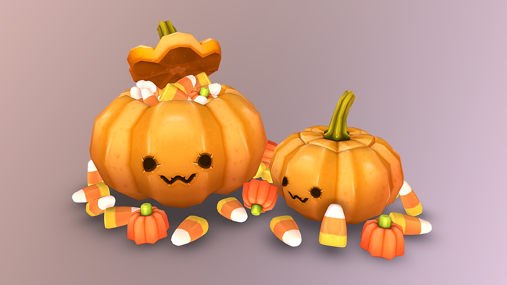 3D model OwO Pumpkins - This is a 3D model of the OwO Pumpkins. The 3D model is about a group of carved pumpkins.