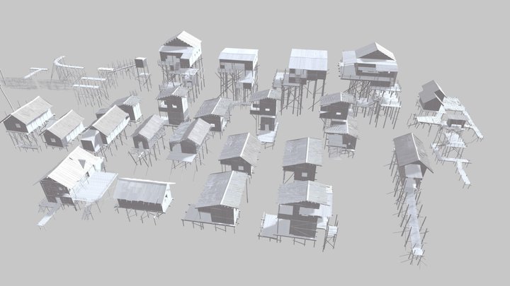 Kitbash Pack - Village on Stilts 3D Model