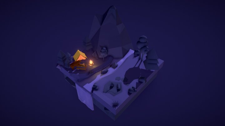 Camping Weekend (Night) - Low poly landscape 3D Model