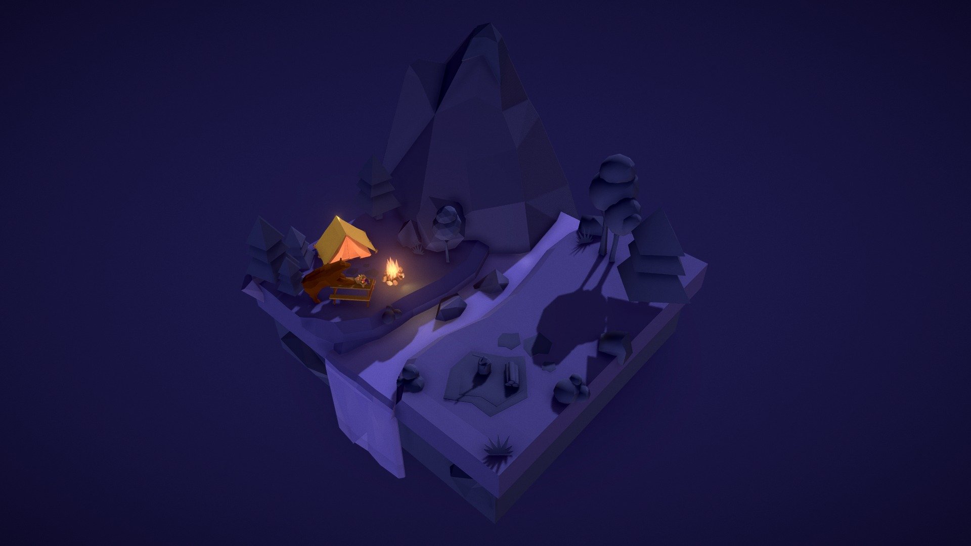 Camping Weekend (Night) - Low poly landscape