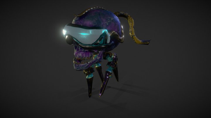 A real futuristic skull on legs 3D Model