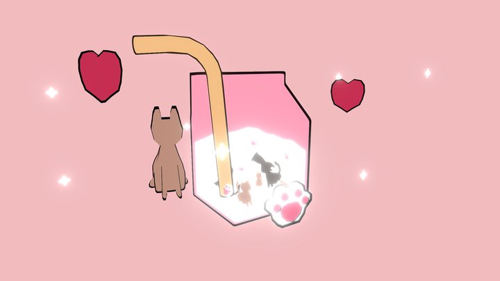 𓆩♡𓆪| Cats and Milk|/ᐠ - ˕ -マ 3D Model