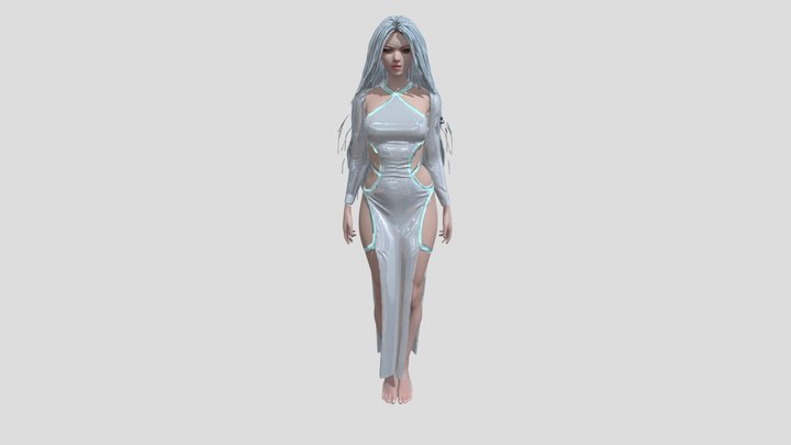 A young idol with sexy white dress. 3D Model