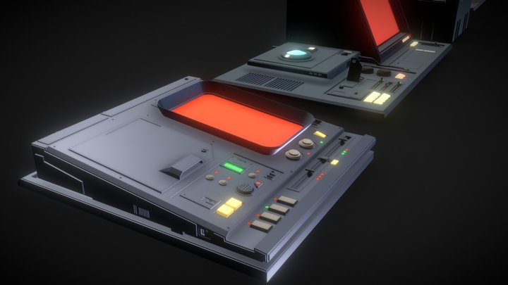 4 Sci-Fi Computers With Materials Kitbash 3D Model