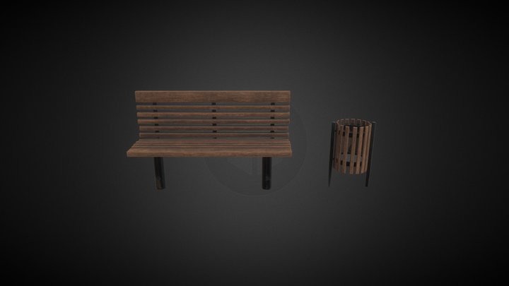 A.C.R.E. – Modular Bench & Trash Can Props 3D Model
