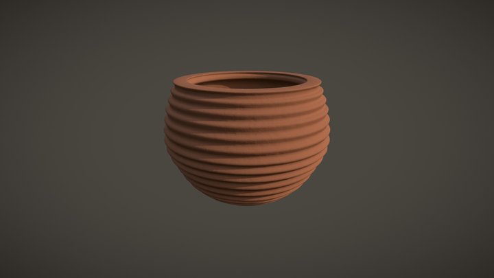 Terracotta Striped Clay Pot 3D Model