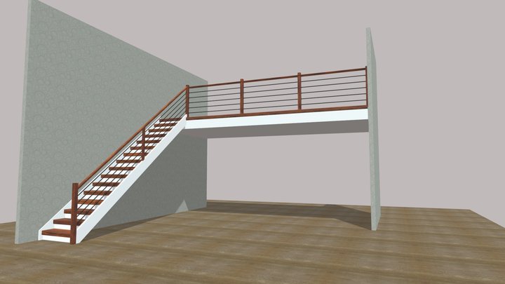 Davis Sapele stair w/ horiz iron bars 3D Model