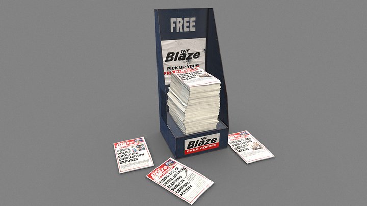 Newspaper stand and papers 3D Model