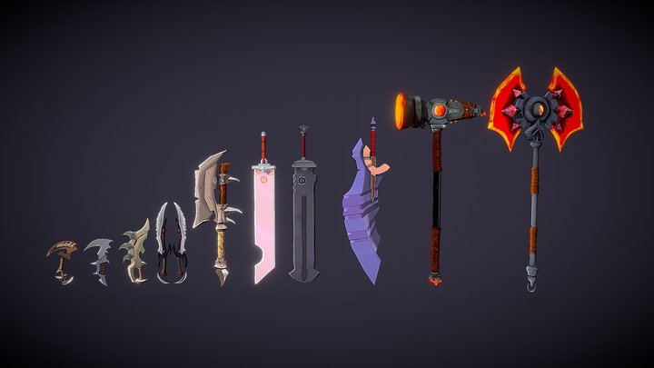 pack of 10 low poly fantasy weapons 3D Model