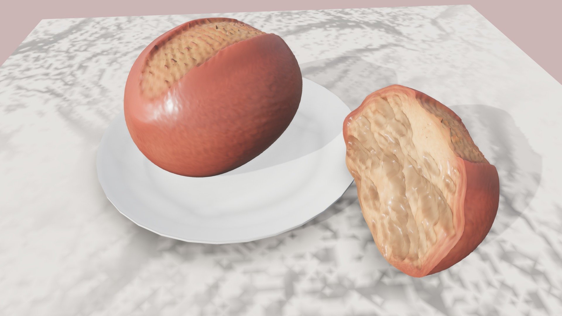 Vertex painted bread bun on plate and table 3D model by Zen Apricorna
