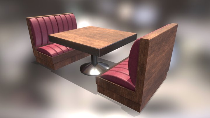 2K Textured Diner Booth w/ Table 3D Model