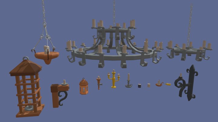 Lowpoly Candles and Candlestick 3D Model