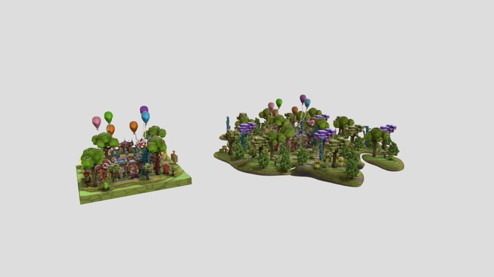 Cube And Island 3D Model