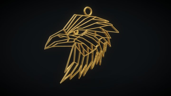 Eagle Wireframe Pendant Amulet Necklace 3D Model