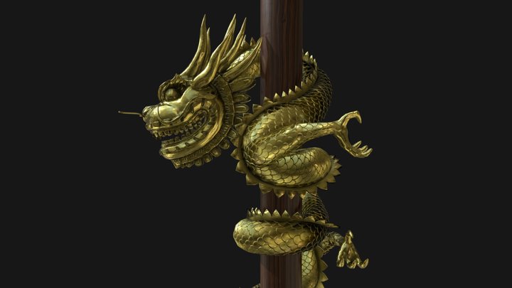 Golden Dragon Sculpture 3D Model
