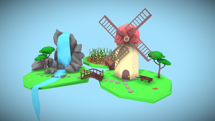 Low Poly Windmill 3D Model