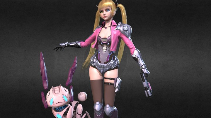 Girl and Rab-bot 3D Model