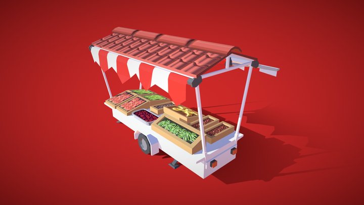 Low poly fruit market stall type 2 3D Model