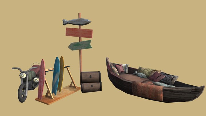 By the ocean - Texture 2 more props 3D Model