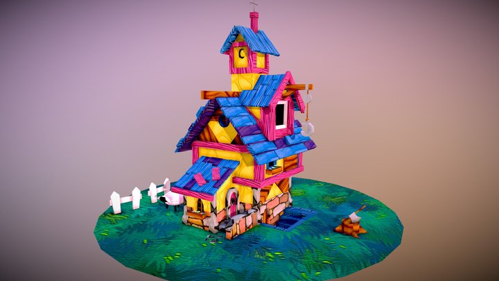 Cartoon House with Strange Sheep 3D Model