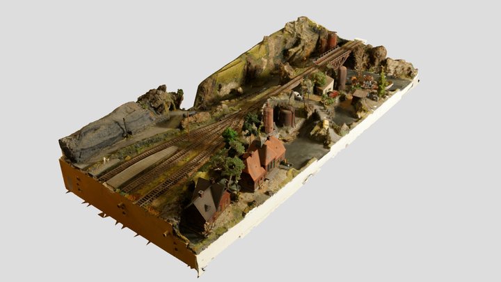 Minature train station in a fjord 3D Model