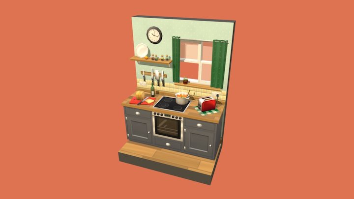 Kitchen Scene Diorama - Hand Painted 3D Model