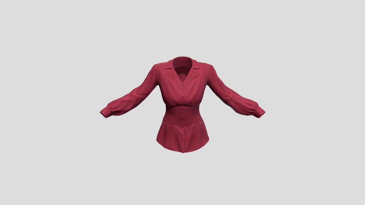 Red Polyester Button Down Blouse 3D Model