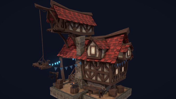 Blacksmith House with Props 3D Model