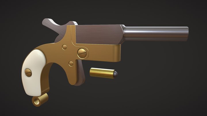 1mm Derringer Pistol Gold 3D Model
