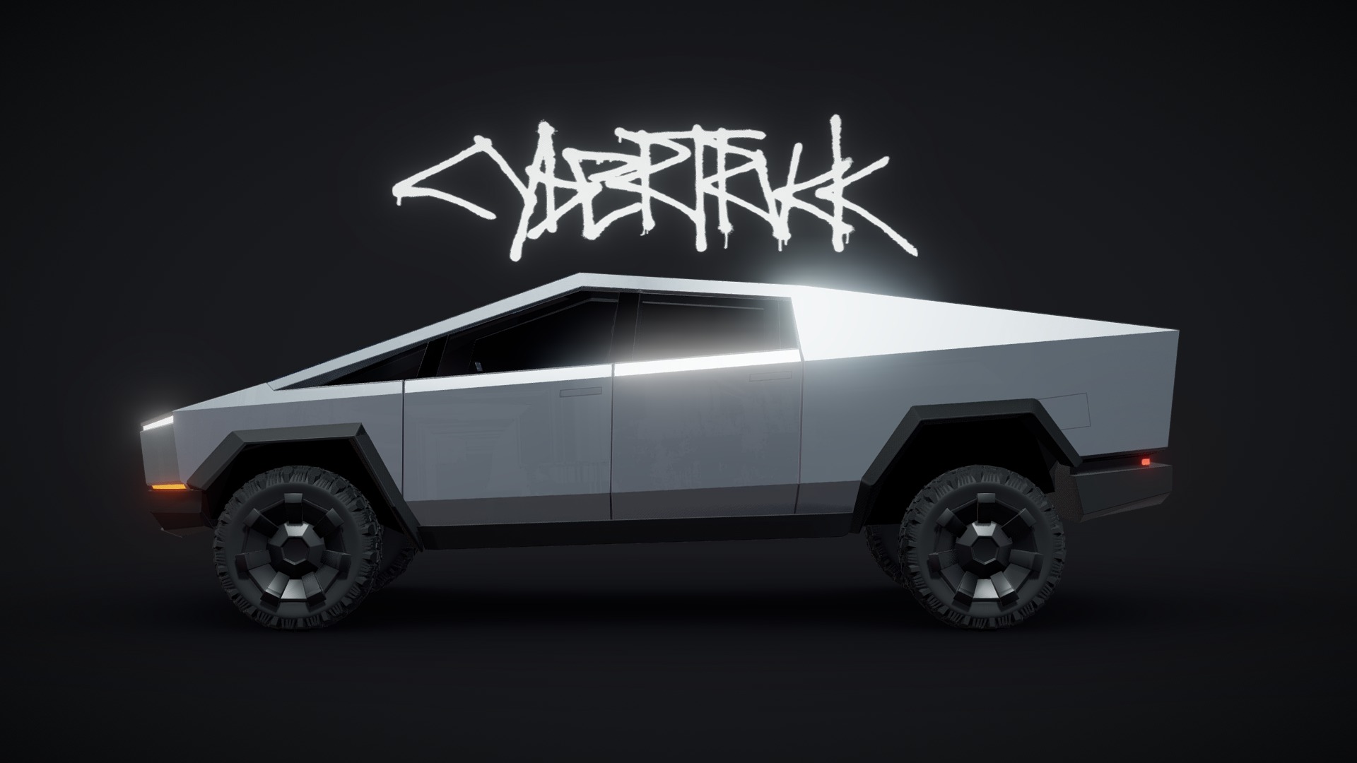 3D model Tesla – Cybertruck - This is a 3D model of the Tesla - Cybertruck. The 3D model is about a white car with a black background.