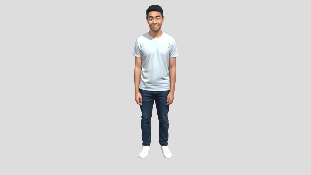 Casual Teen in Gray T-Shirt and Jeans