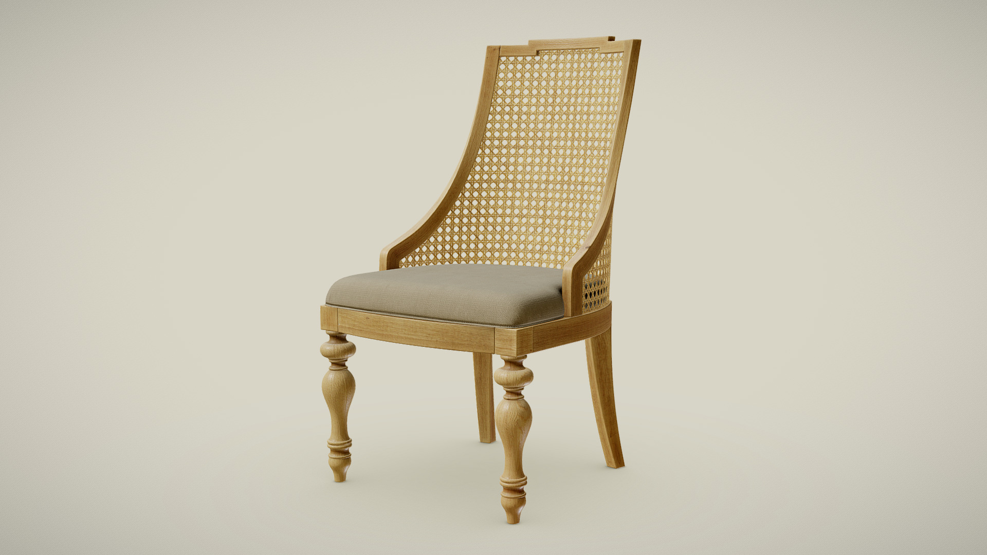 3D model Cane Back Chair - This is a 3D model of the Cane Back Chair. The 3D model is about a chair with a cushion.