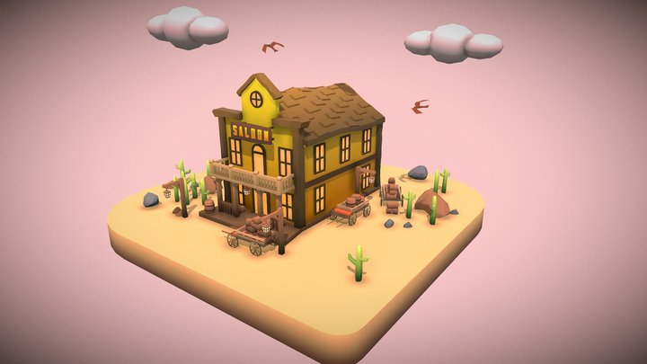 Low Poly Western Building and Environment 3D Model