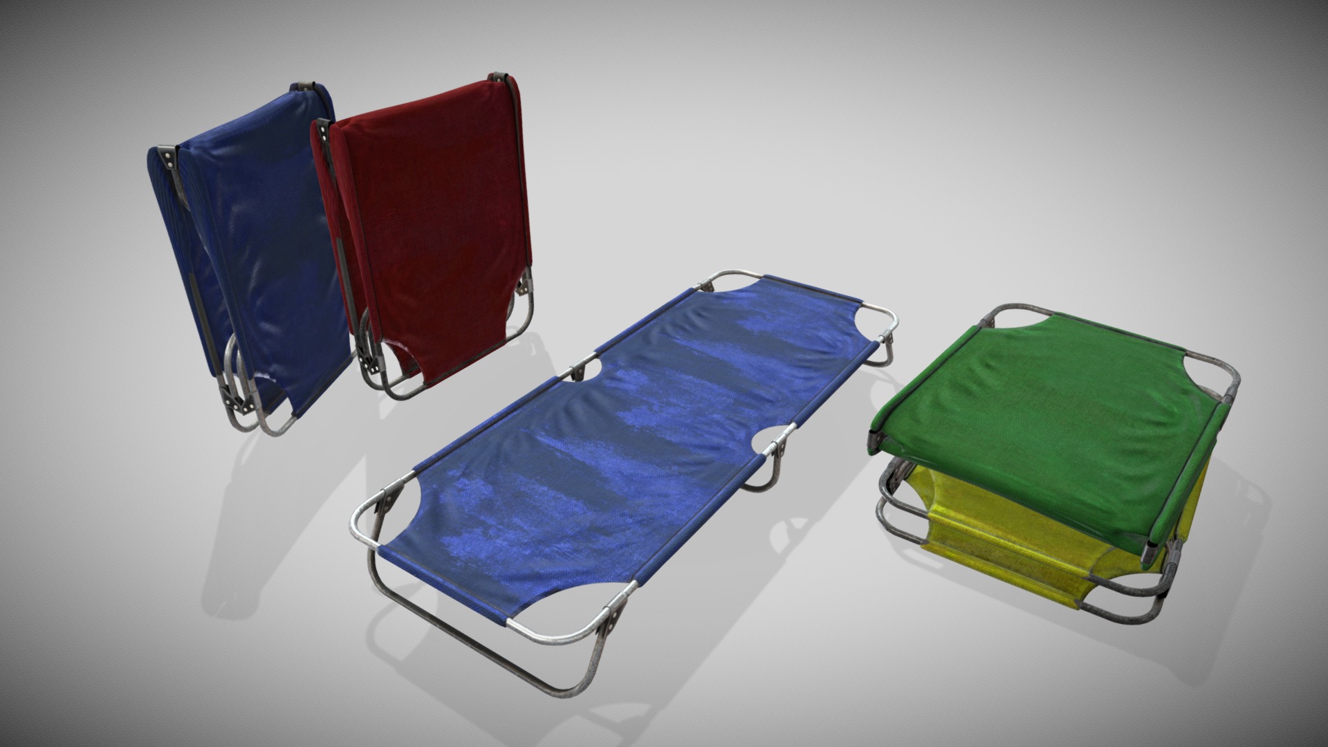 3D model Lettino Campeggio - This is a 3D model of the Lettino Campeggio. The 3D model is about a group of different colored bags.