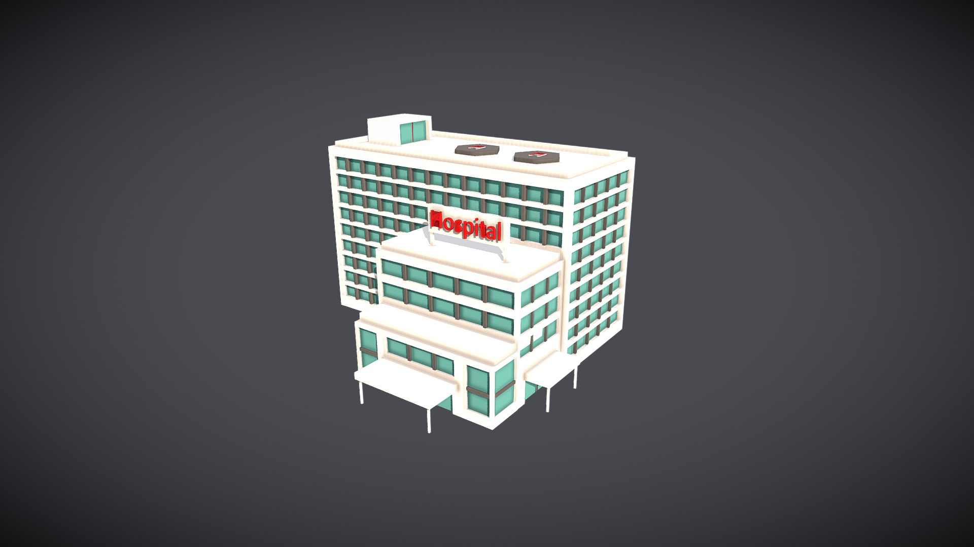 3D model Low-Poly Hospital - This is a 3D model of the Low-Poly Hospital. The 3D model is about a building with a sign on it.