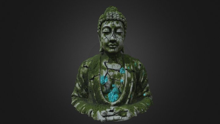 Giant Mossy old Stone Buddha Statue
