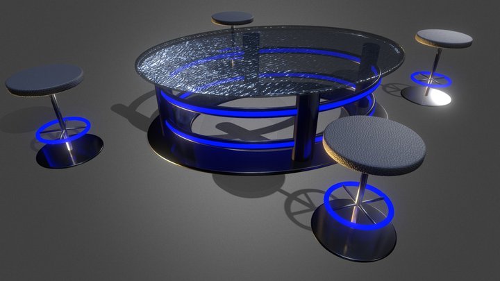 Bright Bar set Table + Stools 3D Model