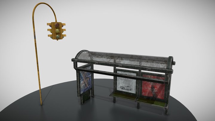 Bus Stop & Traffic Light 3D Model