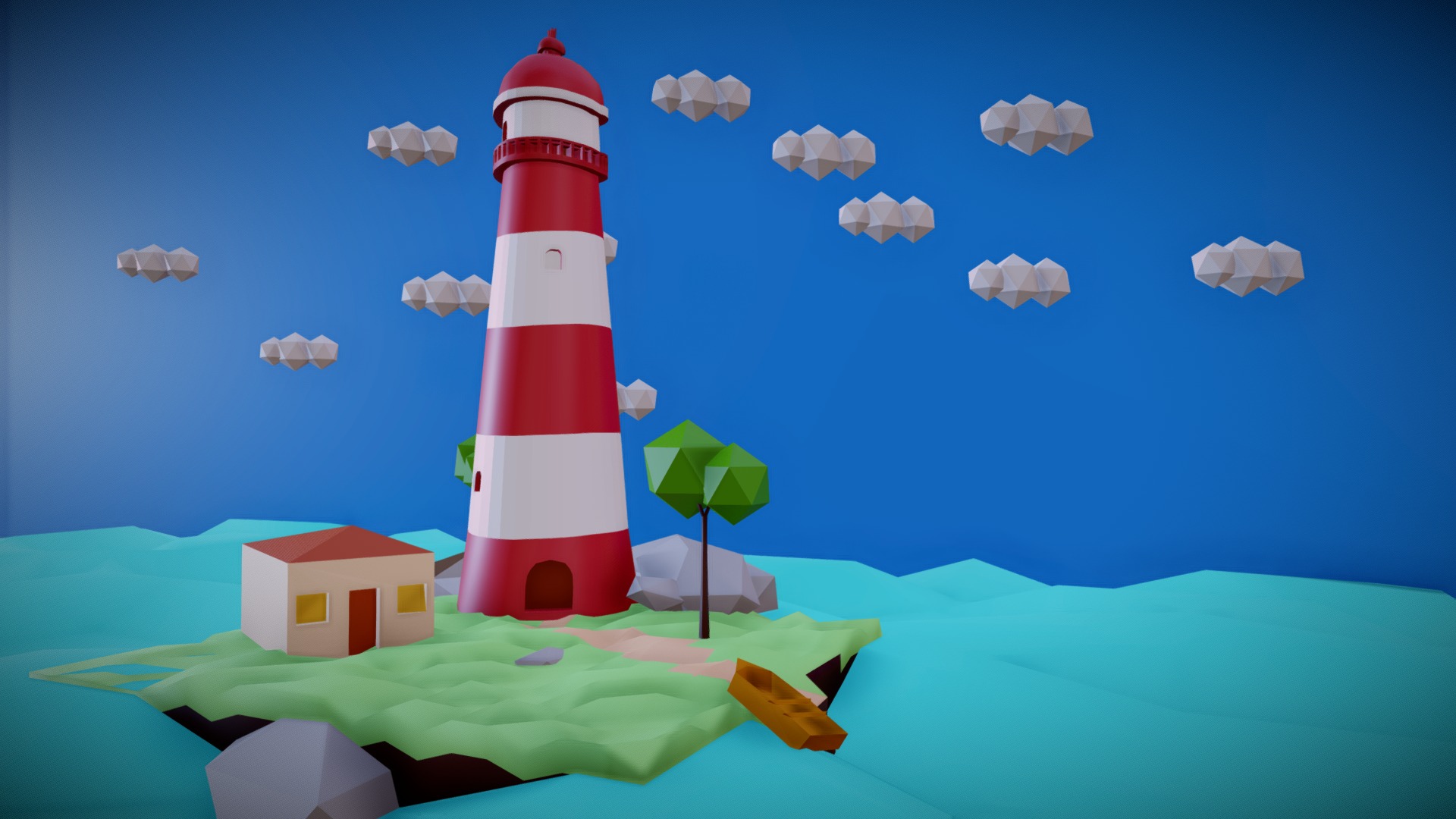 3D model Lighthouse Low-Poly Scene - This is a 3D model of the Lighthouse Low-Poly Scene. The 3D model is about a cartoon of a lighthouse.
