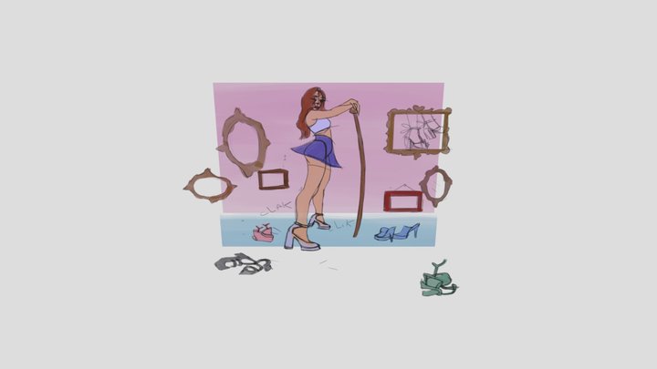 Girl Sketch with more details and background 3D Model