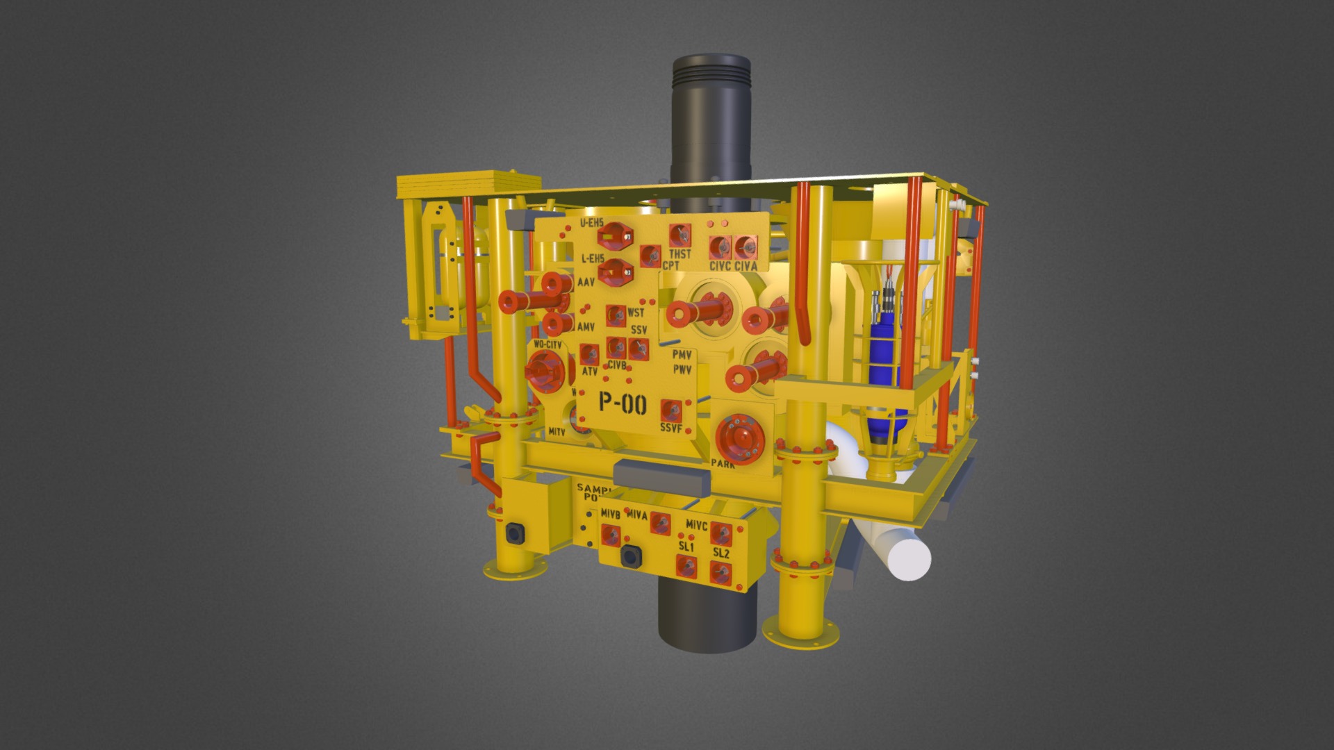 3D model Subsea Xmas Tree - This is a 3D model of the Subsea Xmas Tree. The 3D model is about a yellow and black toy.