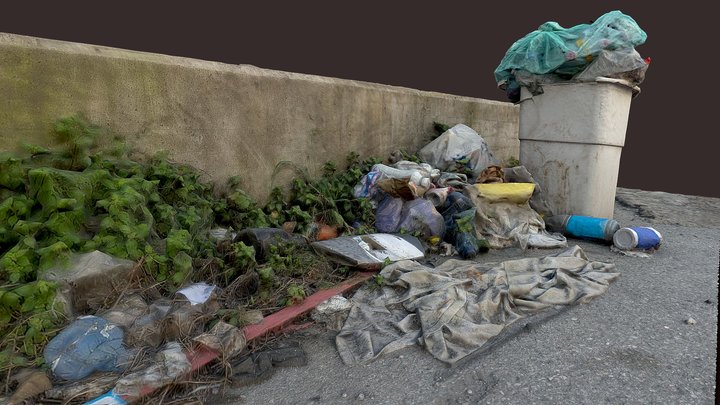 street garbage bin and junk items 3D Model